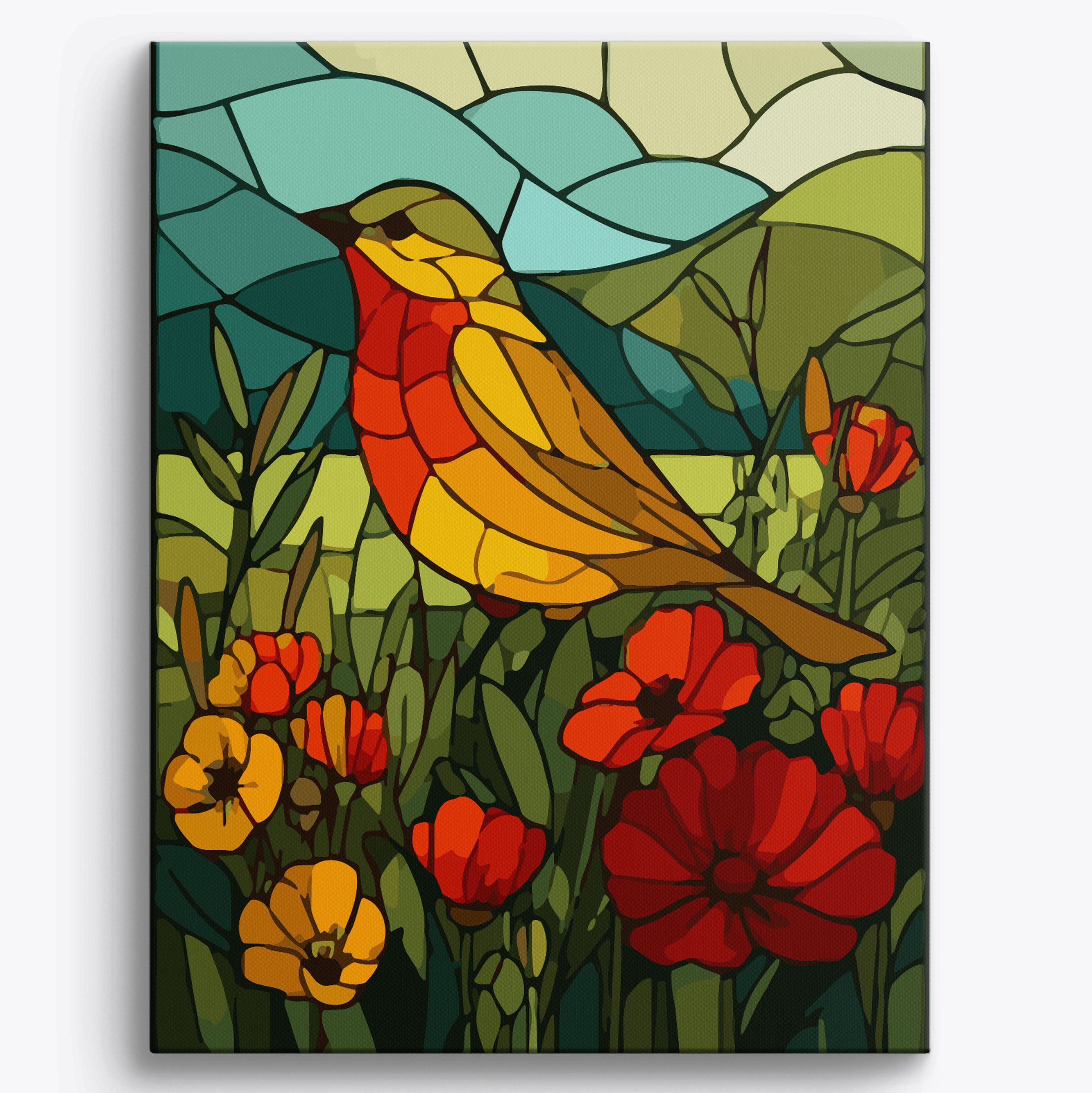 Stainedglass Bird Framed / 40x50cm