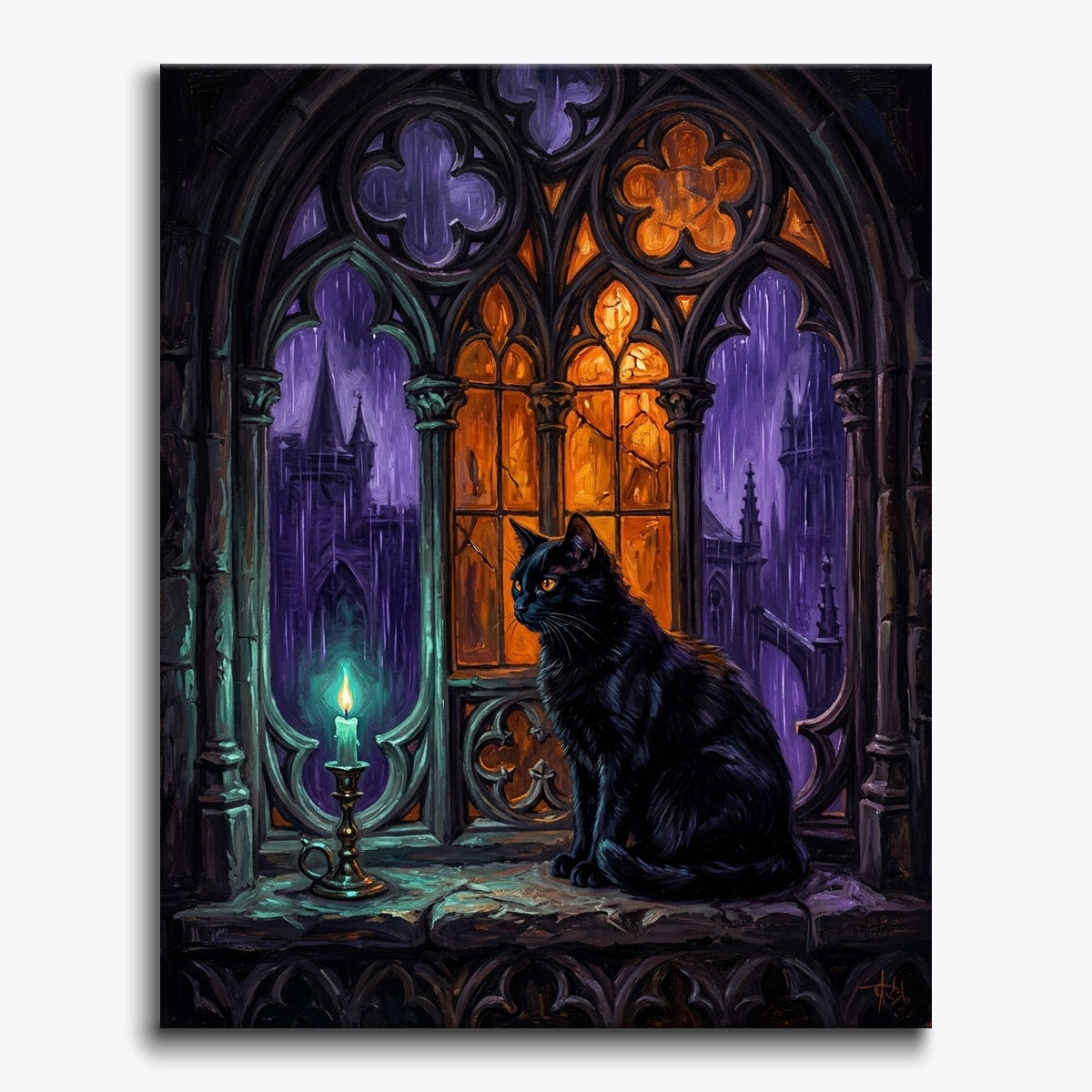 Black Cat In Gothic Window