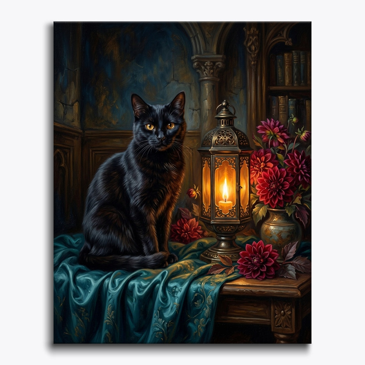 Black Cat With Antique Lantern