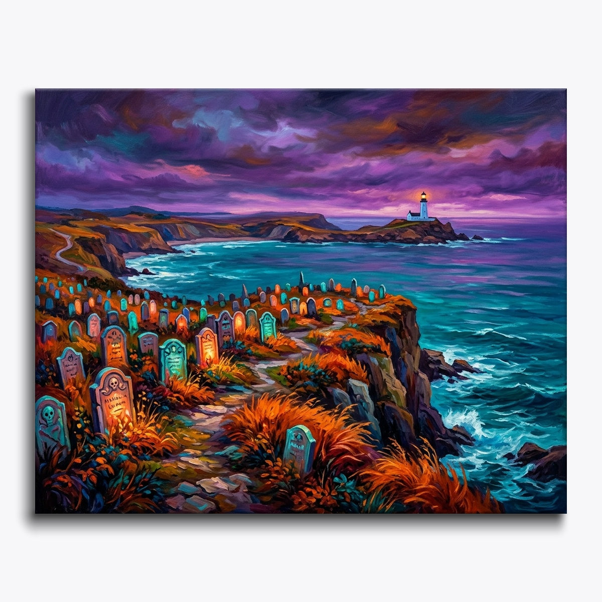 Coastal Graveyard By Lighthouse