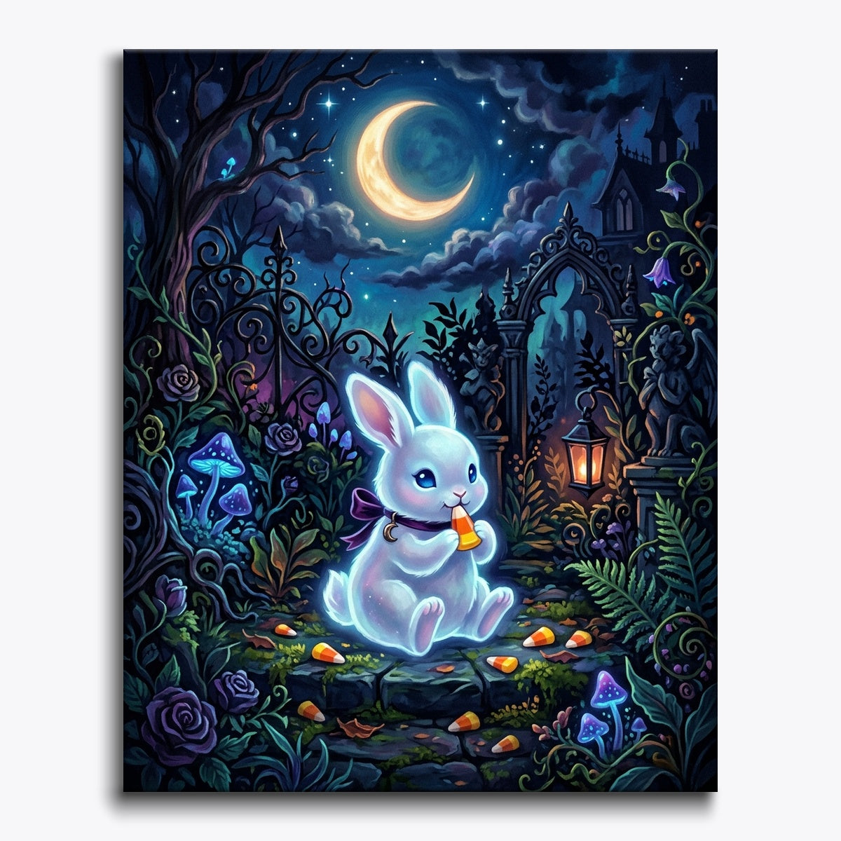 Ghost Bunny In Moonlit Garden