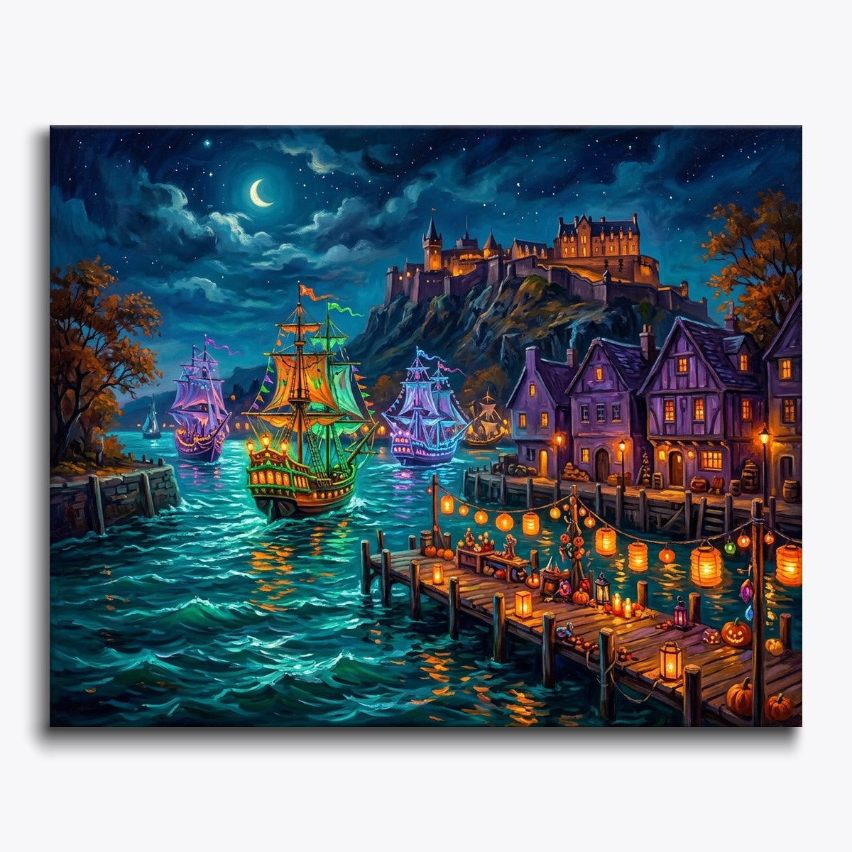 Ghost Ships In Autumn Harbor