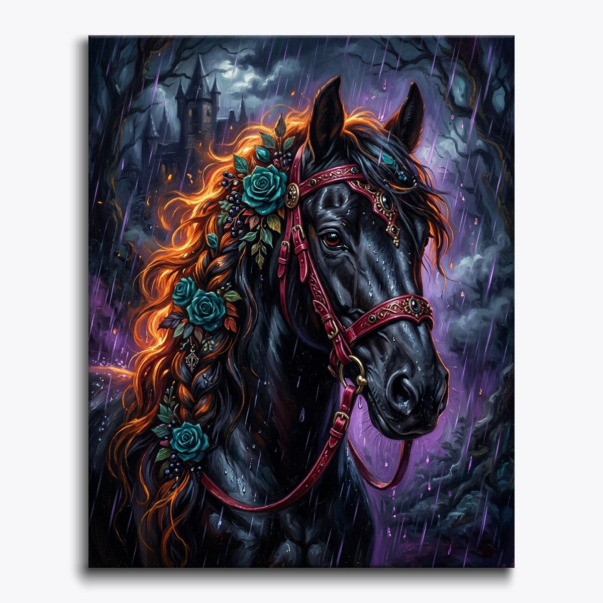 Fiery Mane On Black Horse