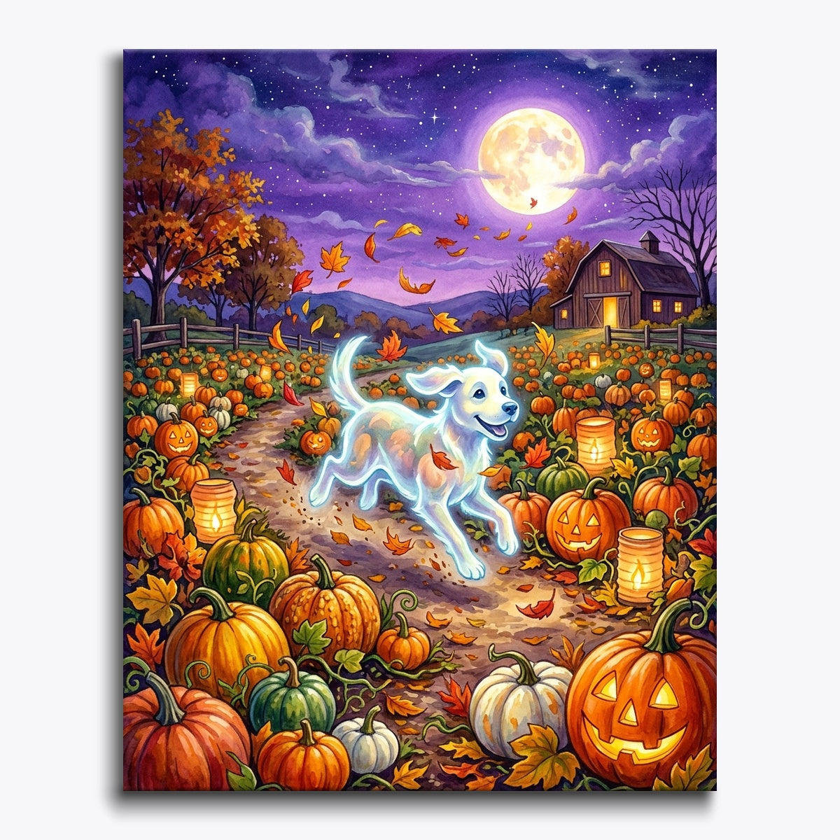 Ghost Dog In Pumpkin Patch