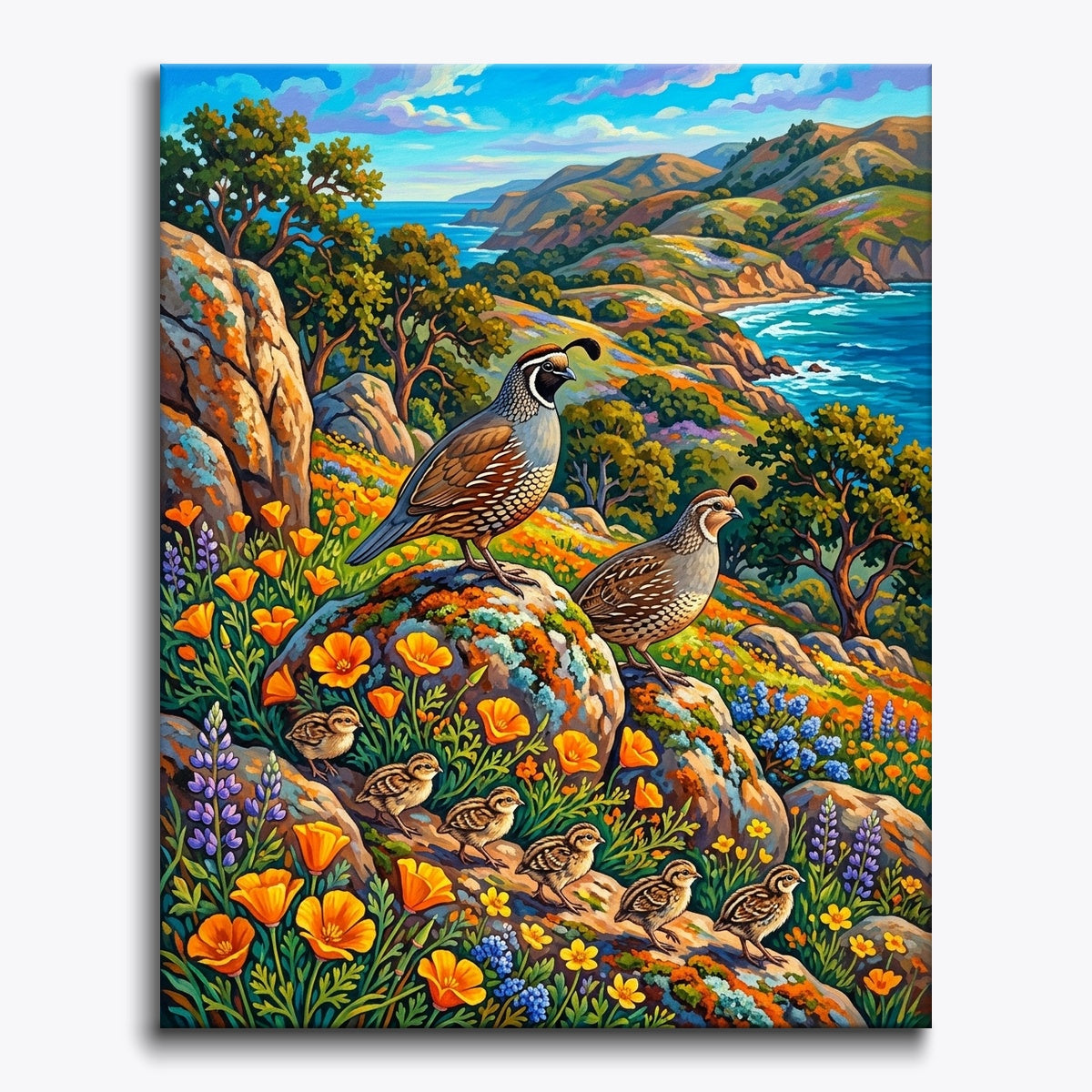 Poppy Quail Family paint by numbers kit