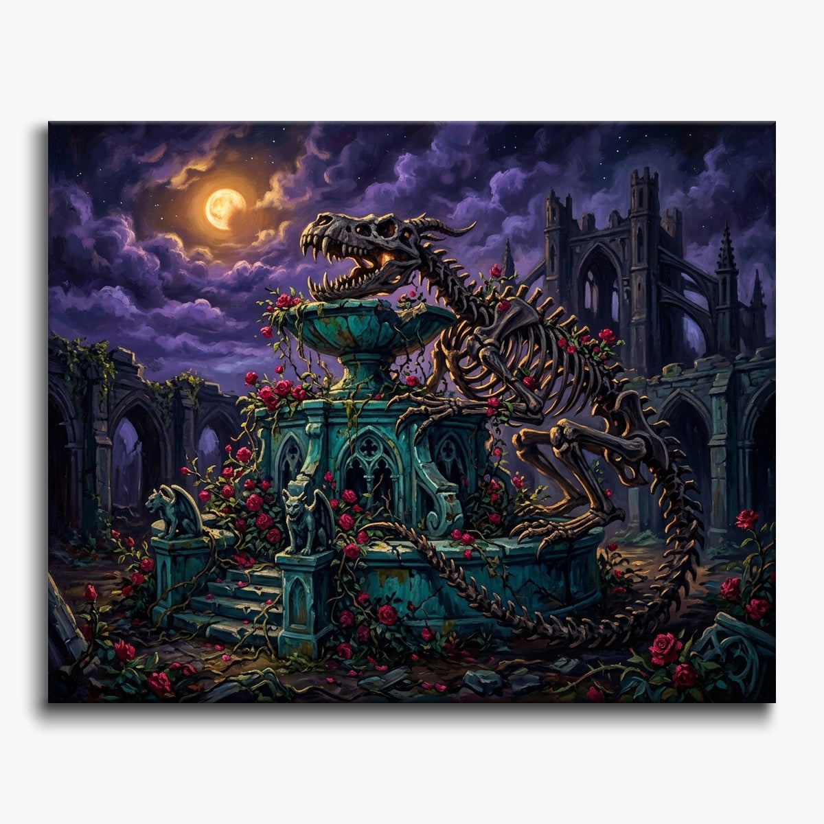 Dragon Coiled Around Teal Fountain