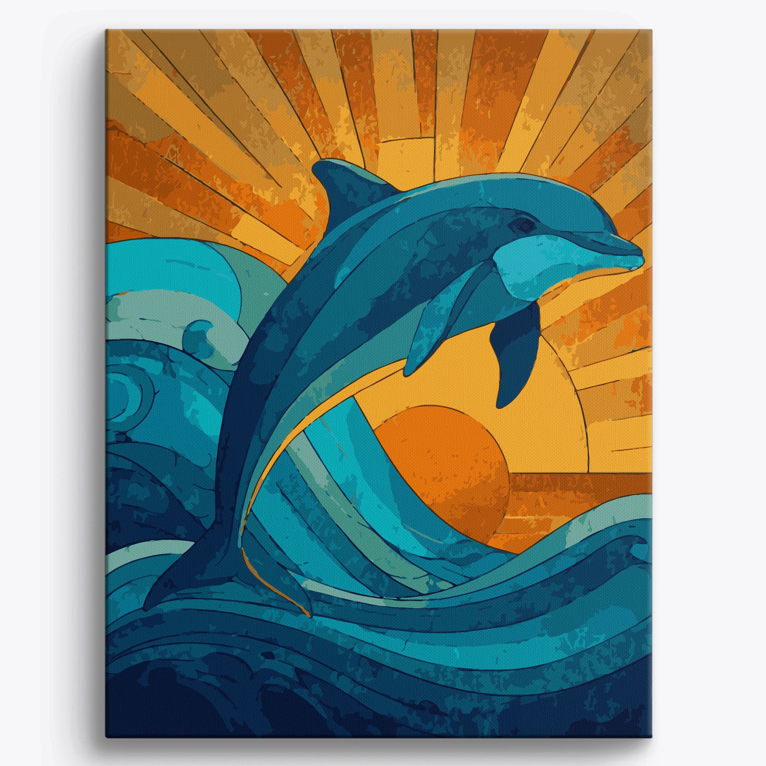 Glass Sunset Dolphin Framed / 40x50cm