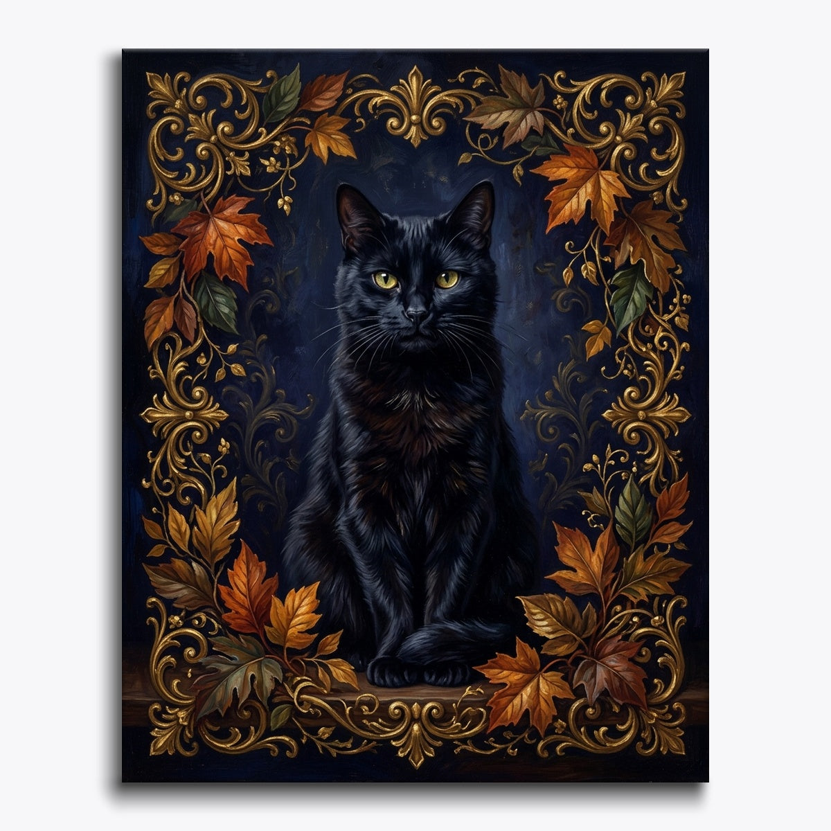 Black Cat Framed By Leaves
