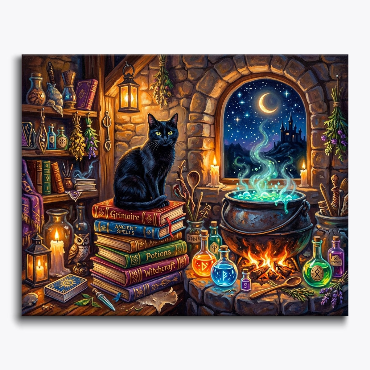 Black Cat With Spell Books