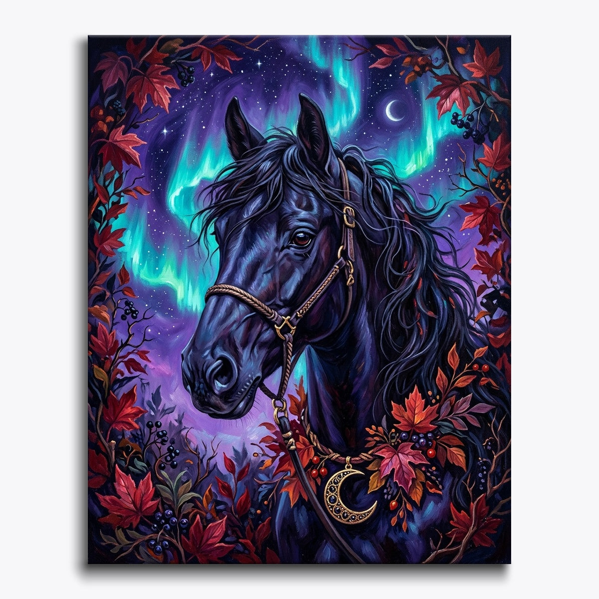 Black Stallion With Moon Pendant