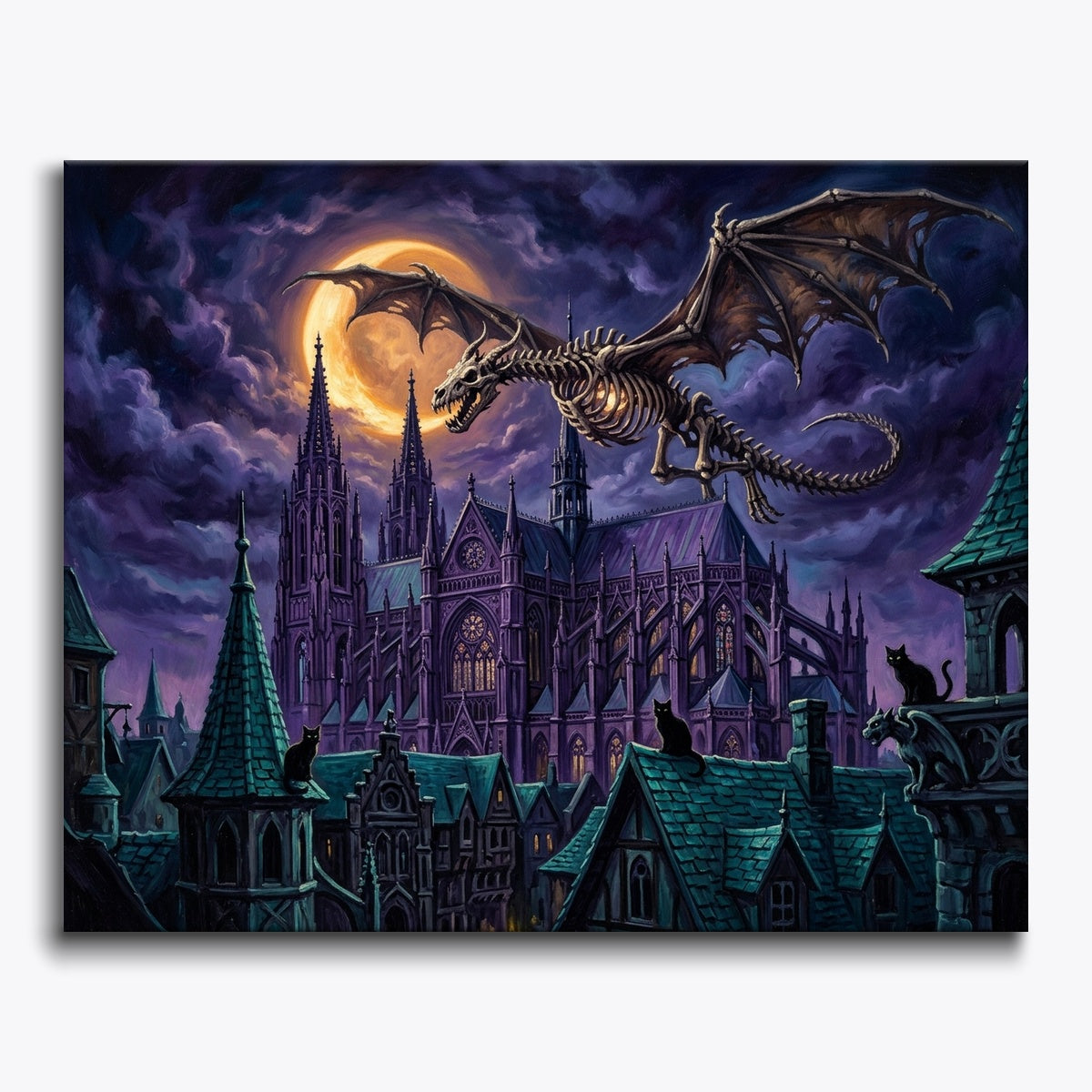 Skeleton Dragon Over Violet Cathedral