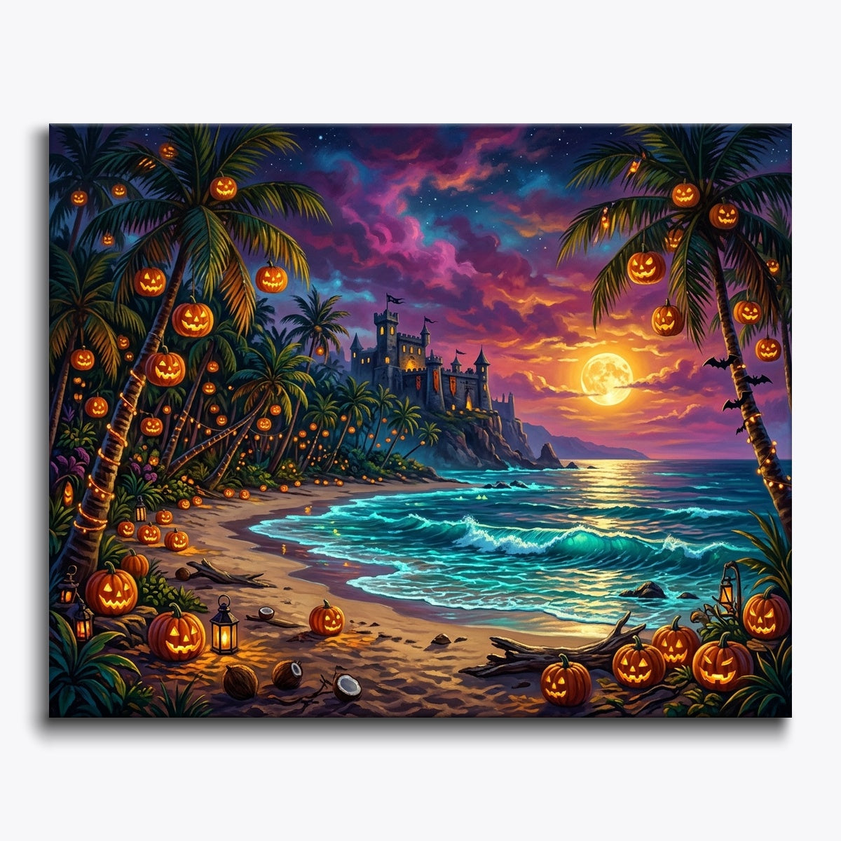 Pumpkins On Tropical Halloween Beach