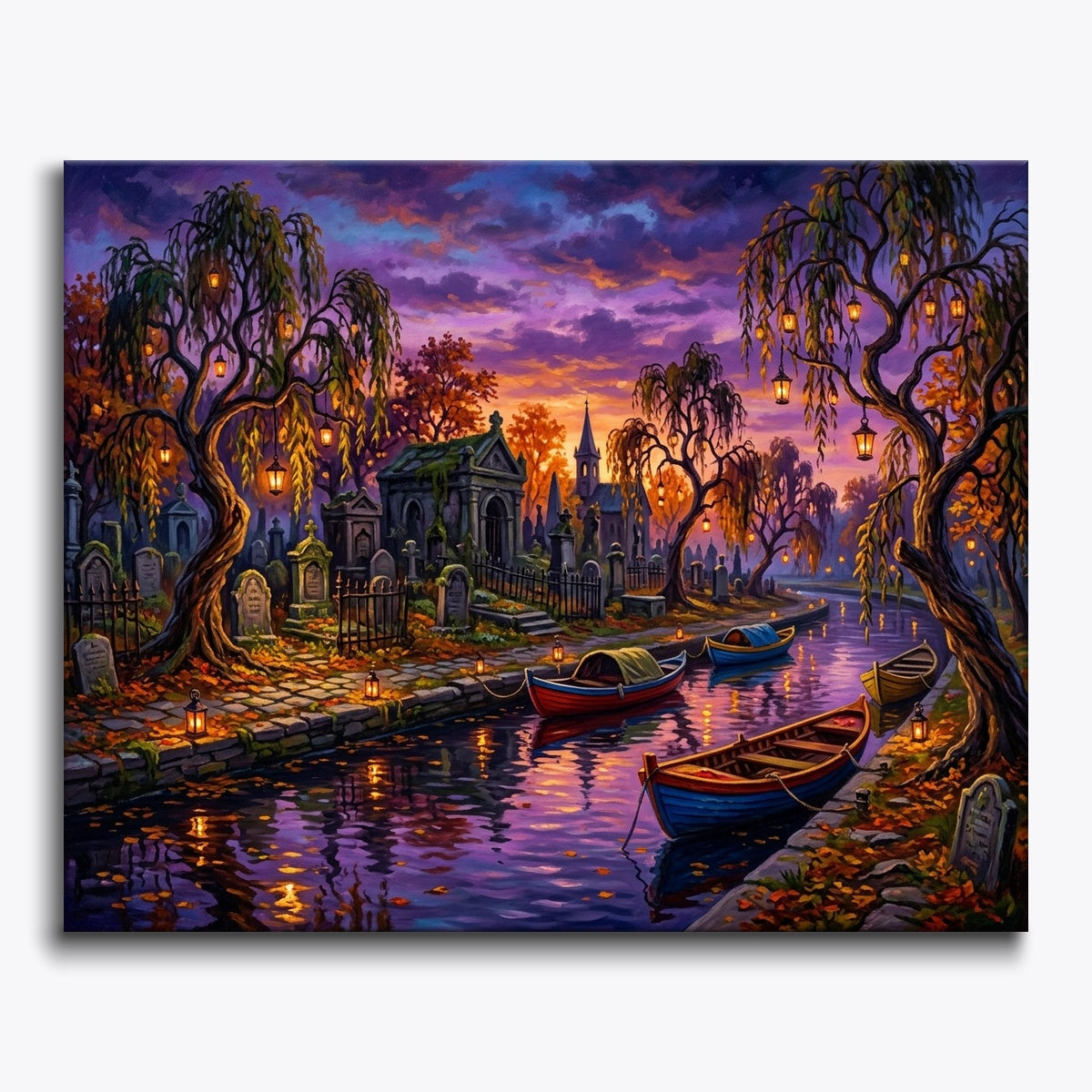 Cemetery By Autumn Canal