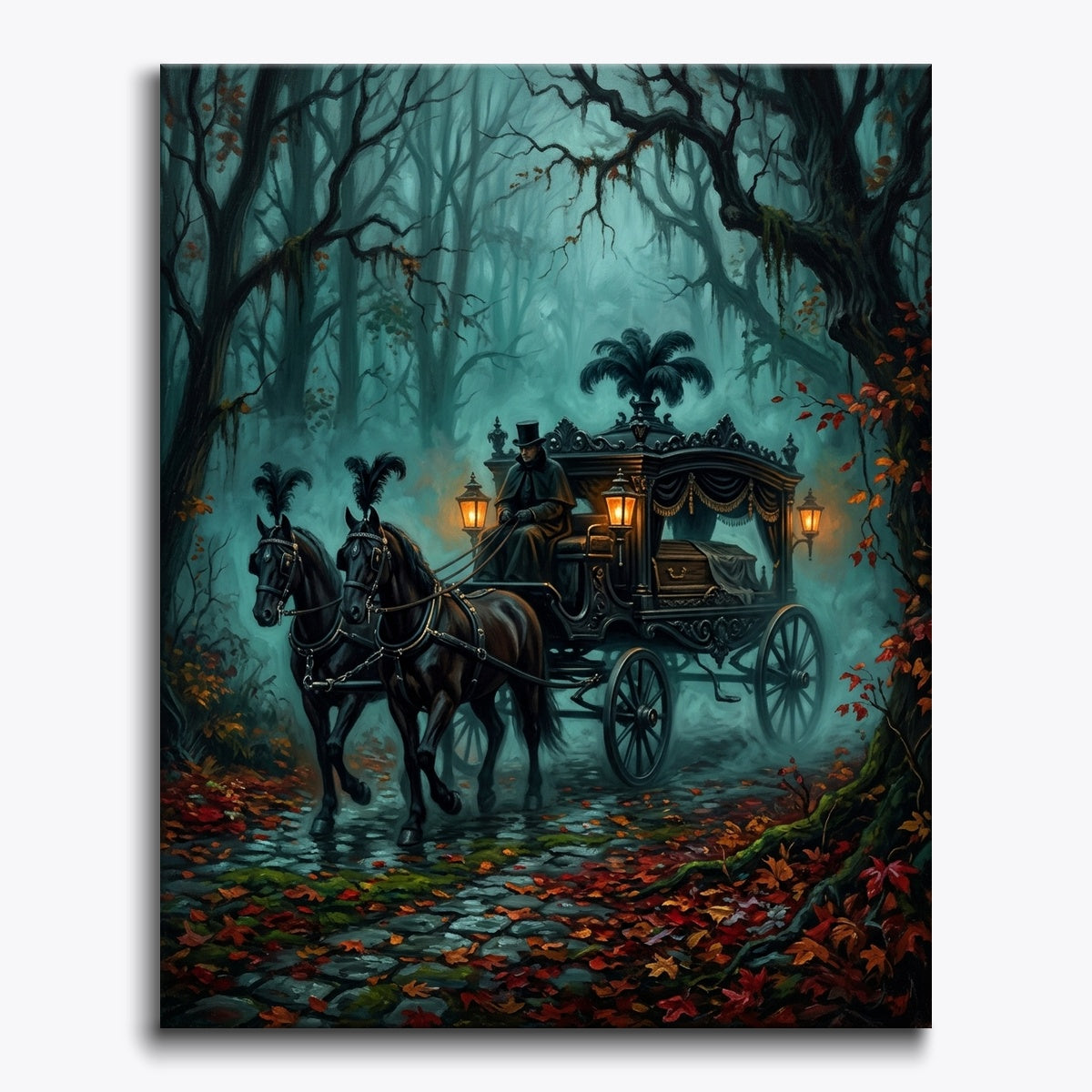 Victorian Hearse In Teal Fog