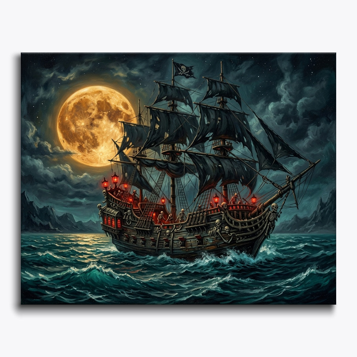 Skeleton Pirate Ship Under Moon