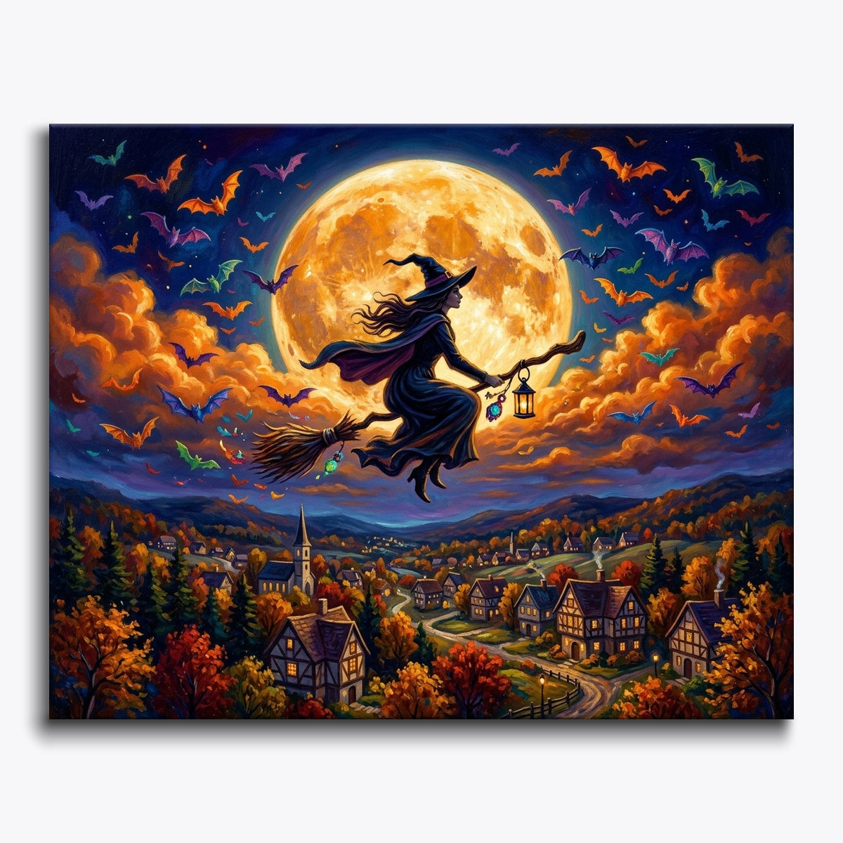 Witch Flying Past Harvest Moon