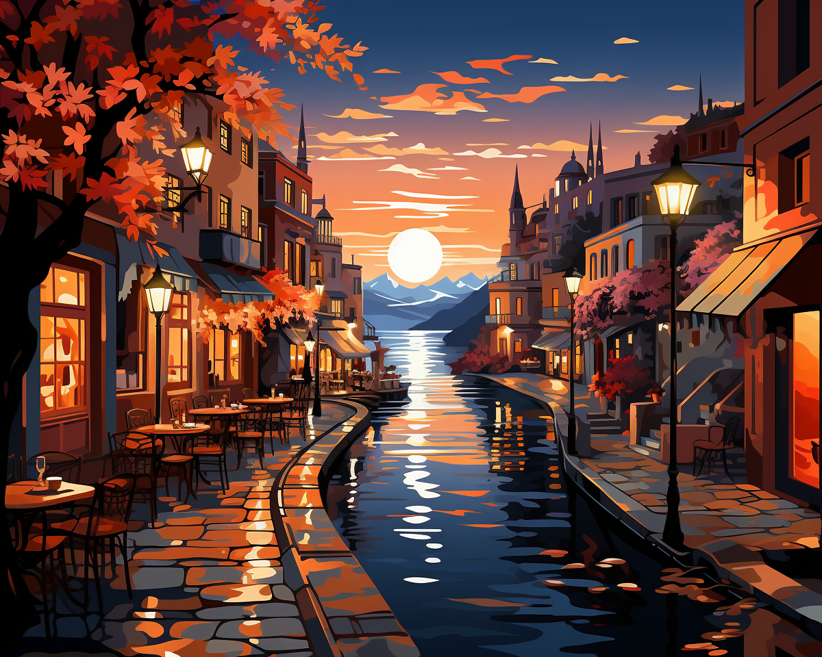 Dîner au coucher du soleil sur le canal